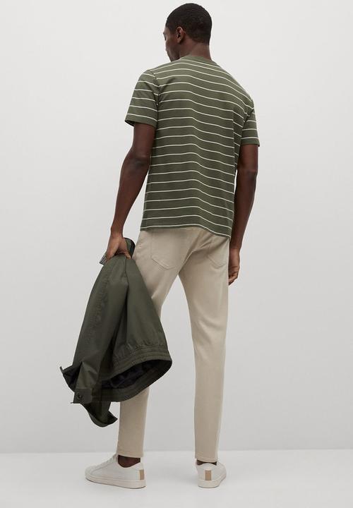MANGO - T-shirt bestripe - beige