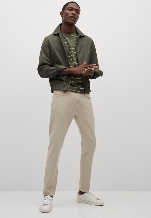MANGO - T-shirt bestripe - beige