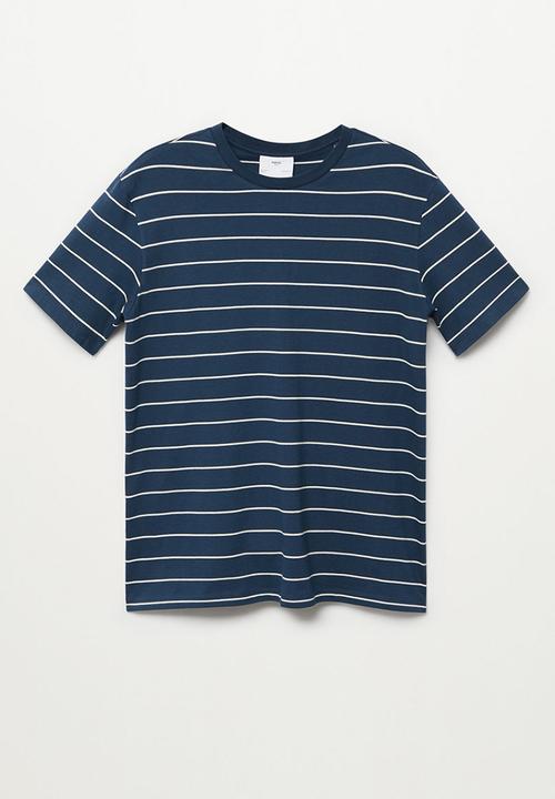 MANGO - T-shirt bestripe - navy