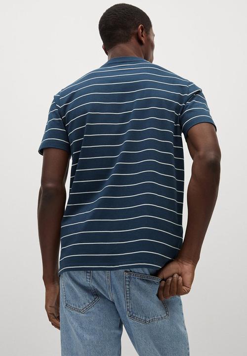 MANGO - T-shirt bestripe - navy