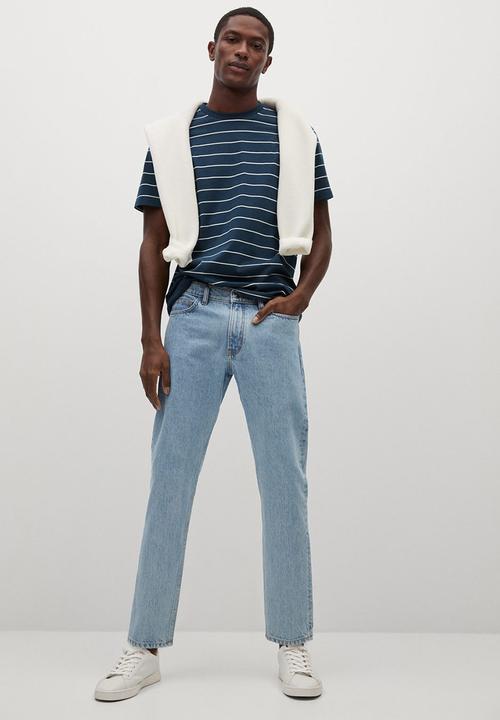 MANGO - T-shirt bestripe - navy