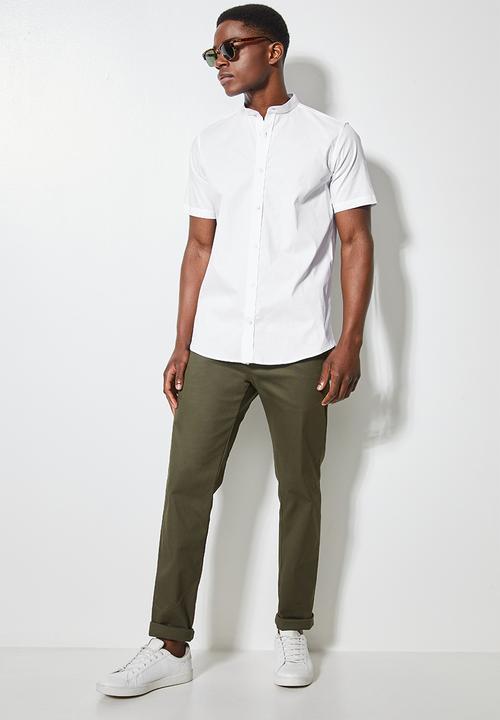 Superbalist - Mandarin slim fit short sleeve shirt - white