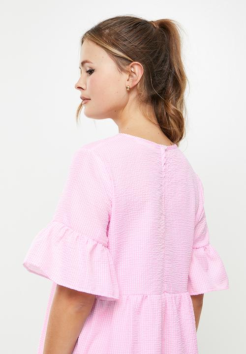 Blake - Babydoll mini dress - pink & white 