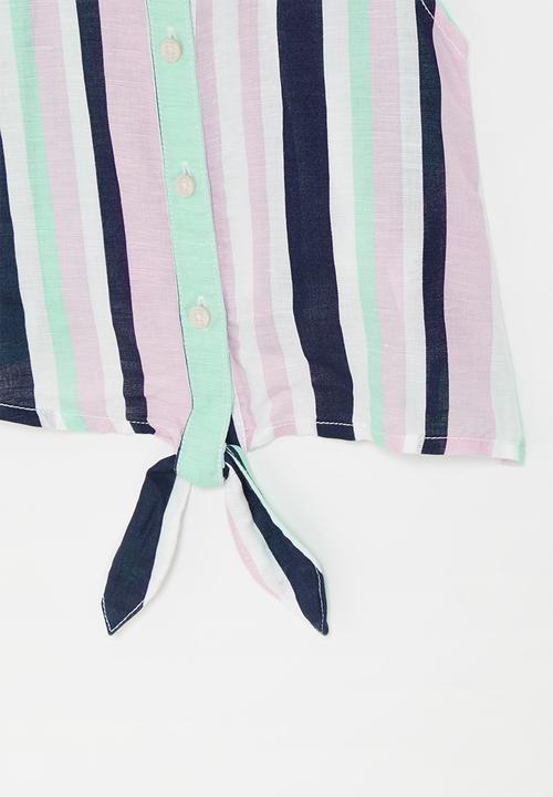 GUESS - Knot linen blend stripe shirt - multi