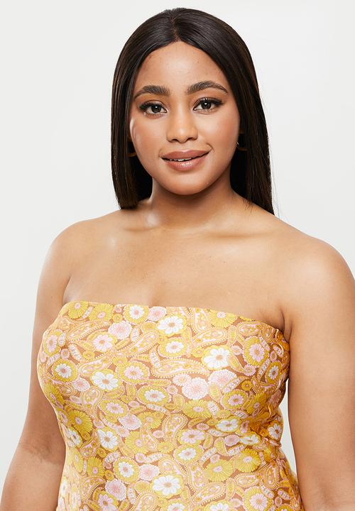 Cotton On - Curve swim strapless one piece - retro paisley yellow