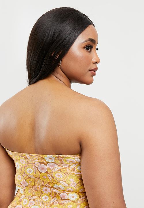 Cotton On - Curve swim strapless one piece - retro paisley yellow