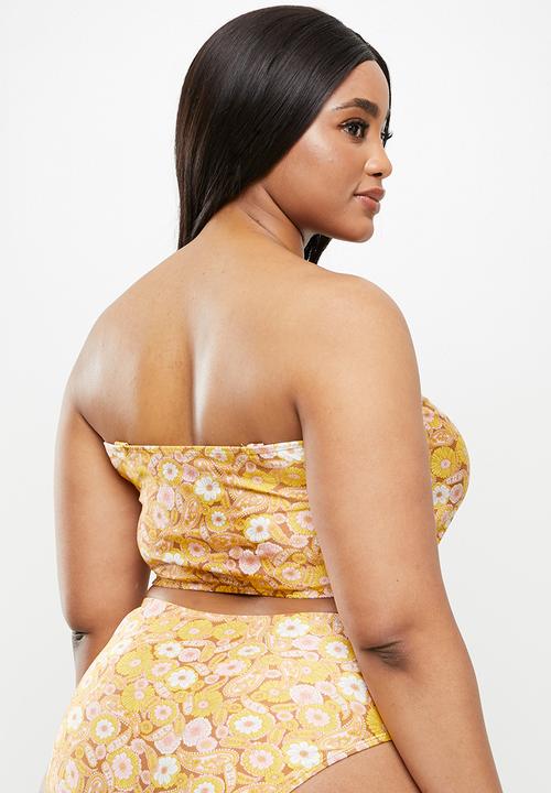 Cotton On - Curve bandeau bikini top - retro paisley yellow