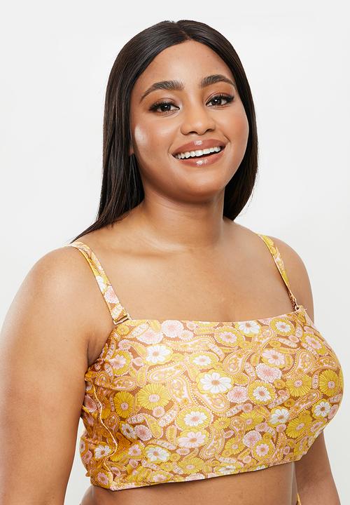 Cotton On - Curve bandeau bikini top - retro paisley yellow