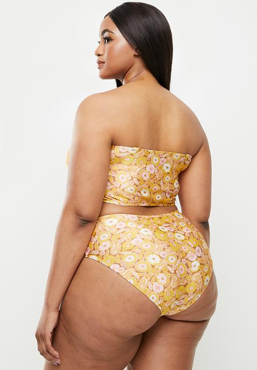 Cotton On - Curve high waisted full bikini bottom - retro paisley yellow shimmer
