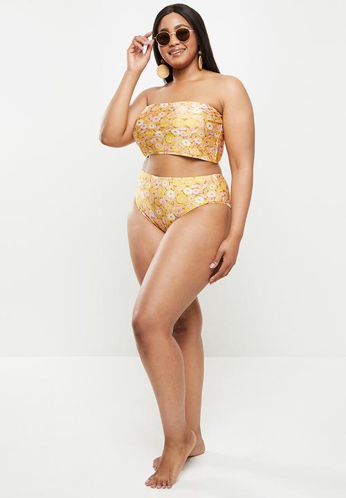 Cotton On - Curve high waisted full bikini bottom - retro paisley yellow shimmer