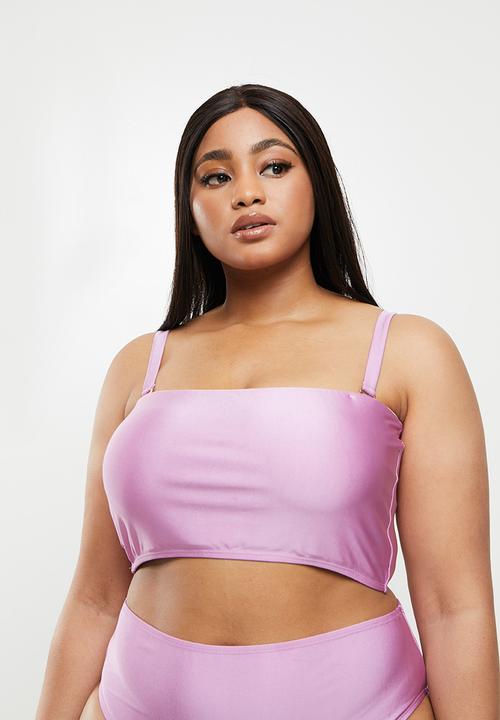 Cotton On - Curve bandeau bikini top - malibu pink shimmer
