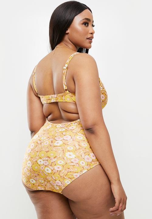 Cotton On - Curve rouched front one piece - retro paisley yellow