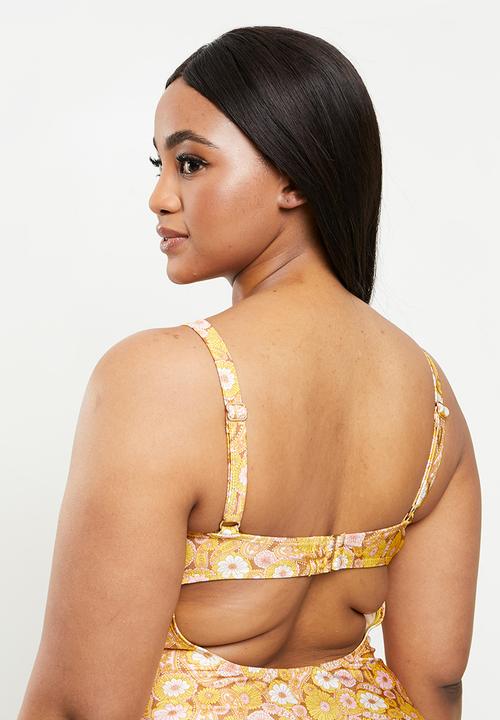 Cotton On - Curve rouched front one piece - retro paisley yellow