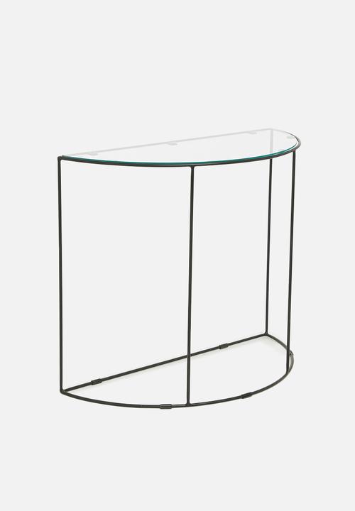 Sixth Floor - Glass half moon console table - black