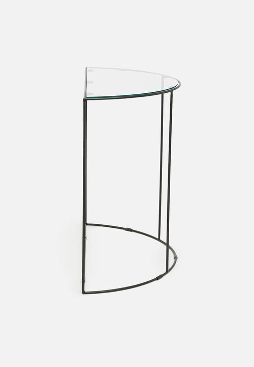 Sixth Floor - Glass half moon console table - black