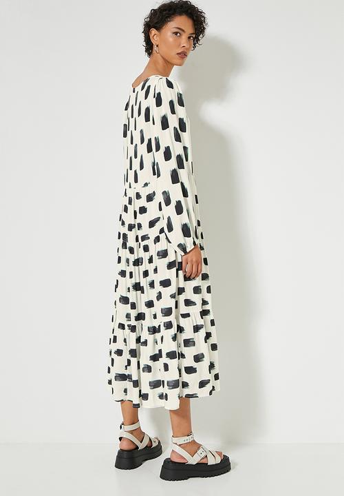 Superbalist - V-neck tiered dress - linear brush strokes