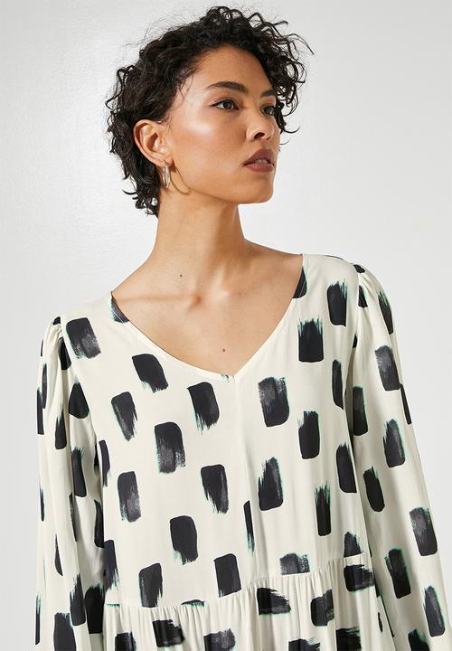 Superbalist - V-neck tiered dress - linear brush strokes