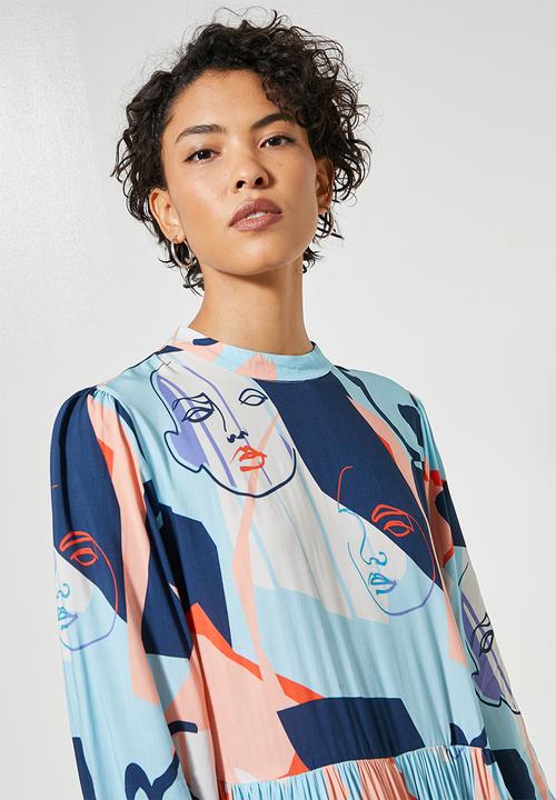 Superbalist - Funnel neck tiered dress - large abstract colour faces
