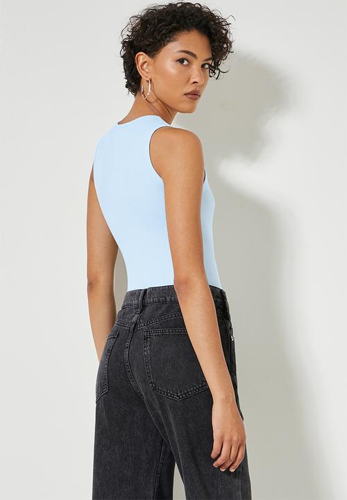 Superbalist - Fine rib hi crew cutaway bodysuit - baby blue