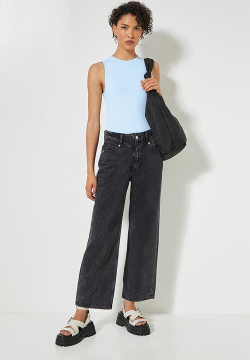 Superbalist - Fine rib hi crew cutaway bodysuit - baby blue