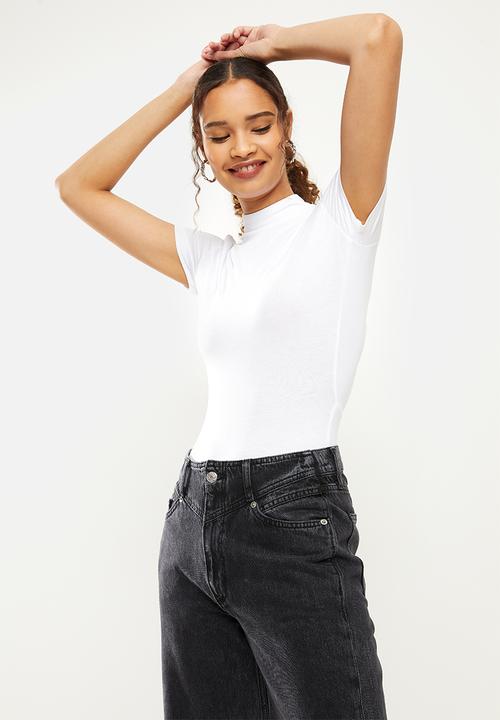 Blake - Turtleneck bodysuit with tie back - white