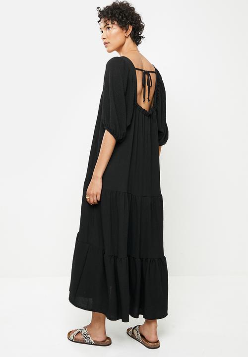 Me&B - Square neck tiered sack dress - black