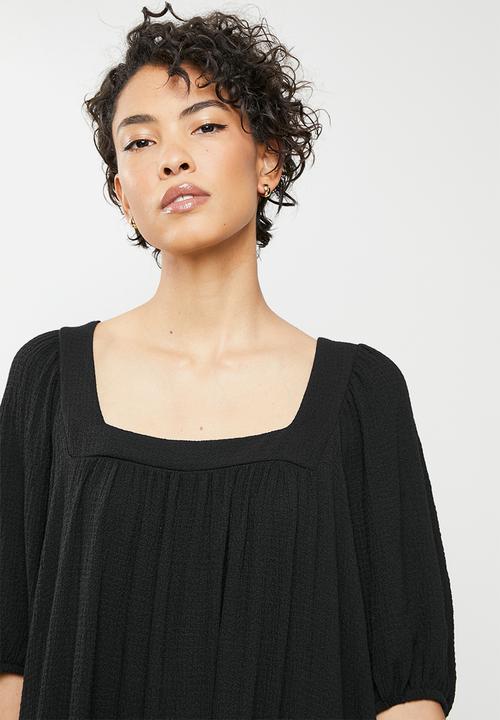 Me&B - Square neck tiered sack dress - black