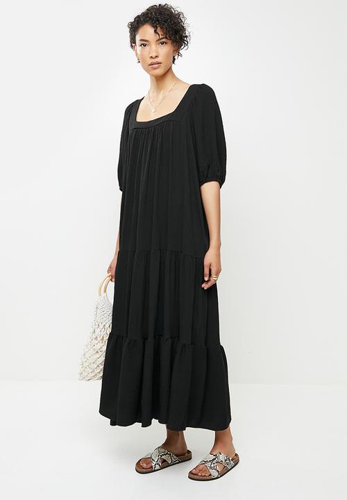 Me&B - Square neck tiered sack dress - black