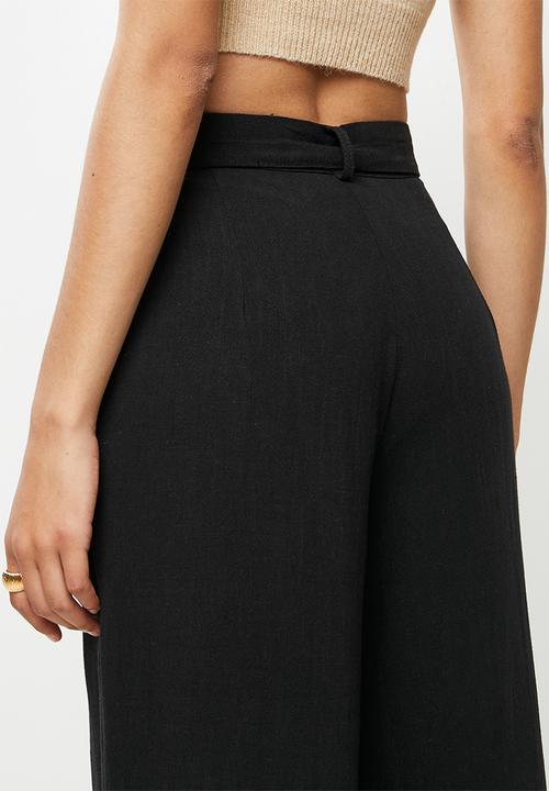 Me&B - Linen wide leg pant with sash - black