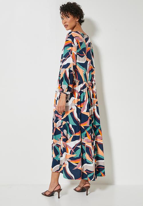 VELVET - Voluminous tiered midi dress - multi 