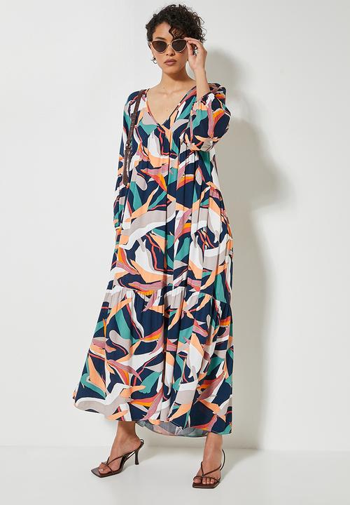 VELVET - Voluminous tiered midi dress - multi 