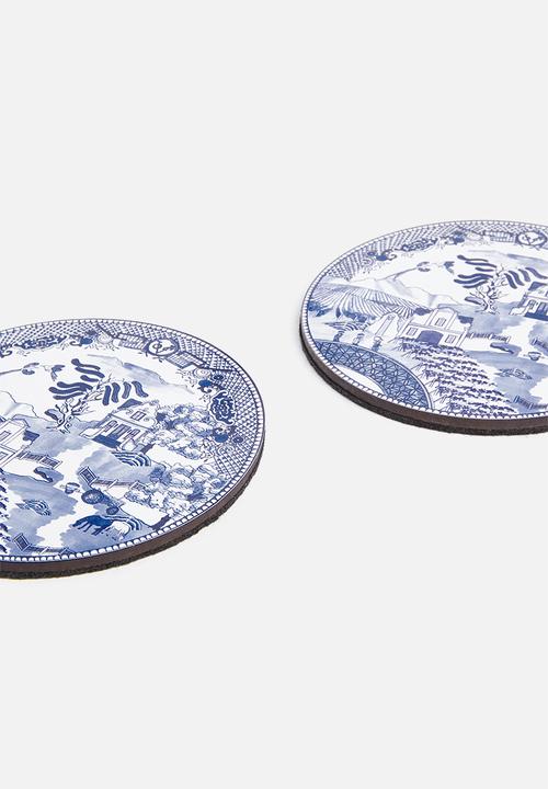 Elsje Designs - Stellenbosch willow coaster set of 4 - white & blue