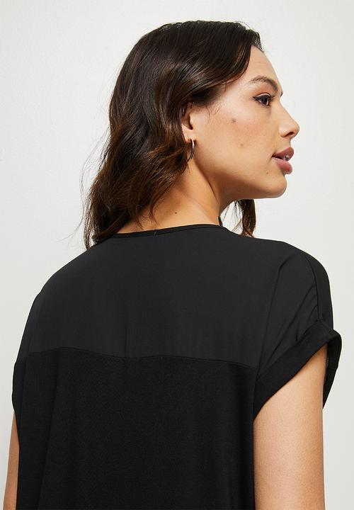 edit - Conscious knit woven combo tee - black
