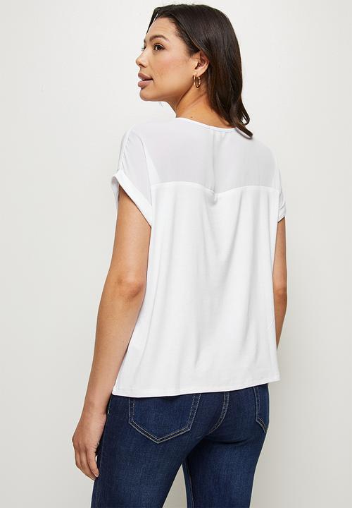 edit - Conscious knit woven combo tee - white 