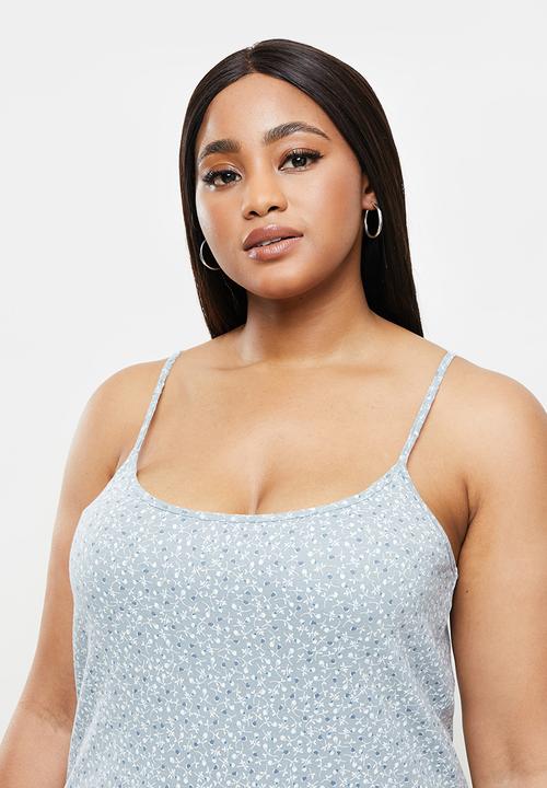 Cotton On - Curve cassie strappy mini dress - penny ditsy sunfaded denim