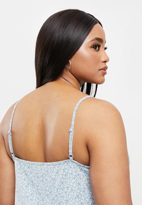Cotton On - Curve cassie strappy mini dress - penny ditsy sunfaded denim