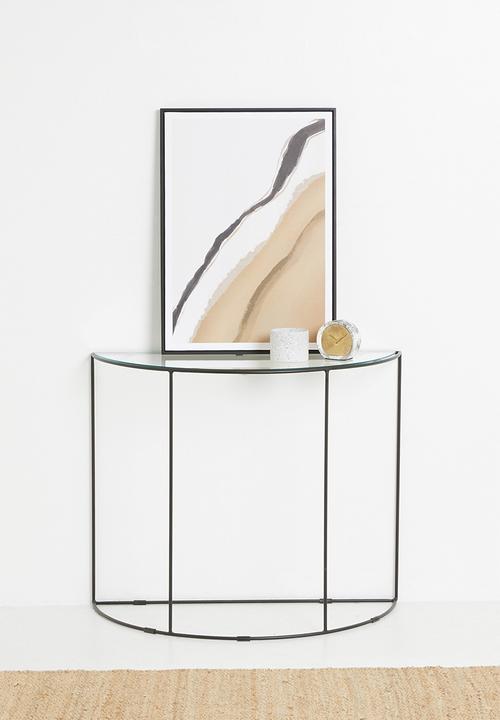 Sixth Floor - Glass half moon console table - black