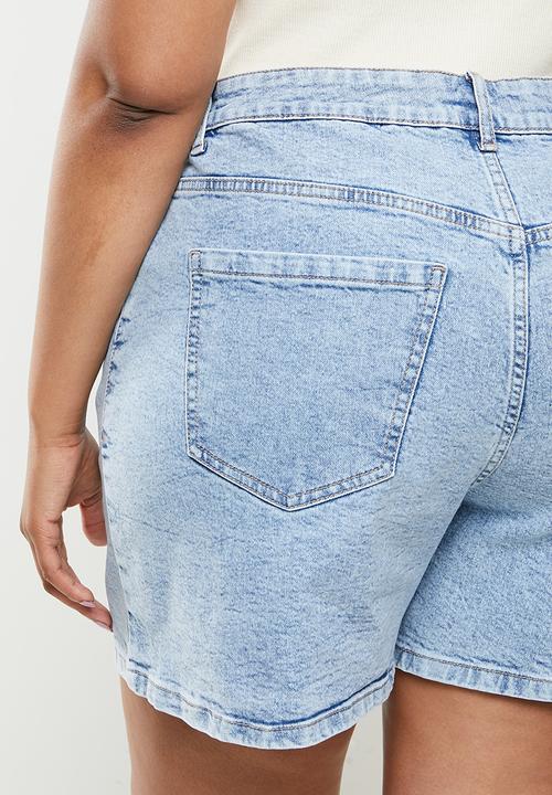 Cotton On - Curve dad high rise denim short - lennox blue