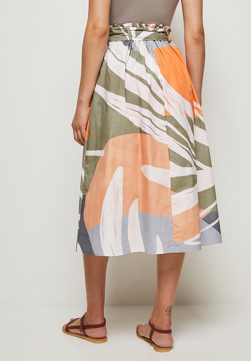 edit - Cotton belted a-line skirt - abstract floral