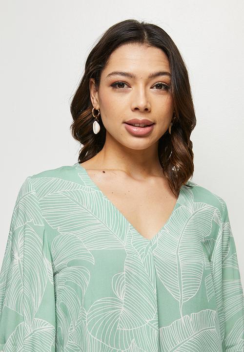 edit - V-neck tie sleeve blouse - sage foliage