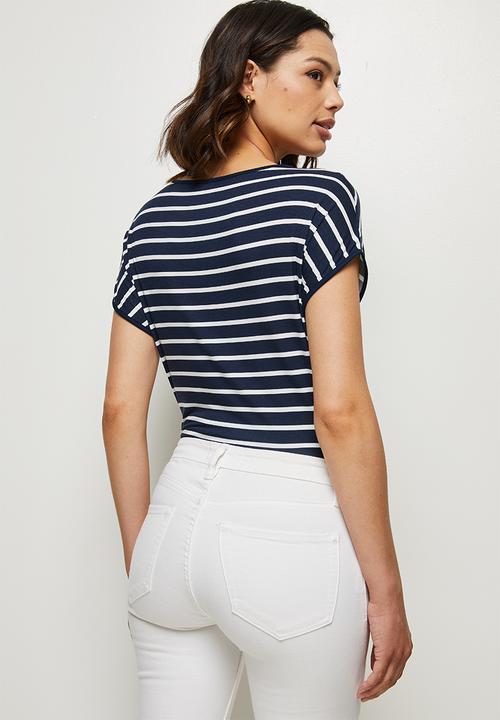 edit - Cotton boxy striped tee - navy & milk