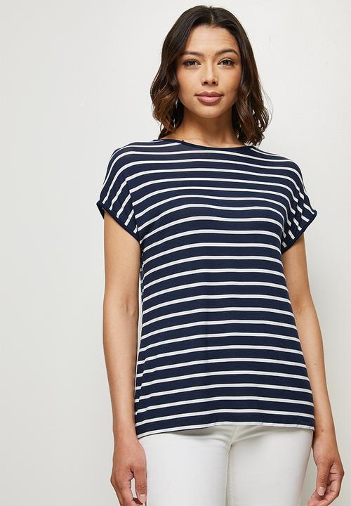 edit - Cotton boxy striped tee - navy & milk