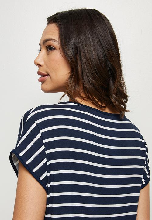 edit - Cotton boxy striped tee - navy & milk