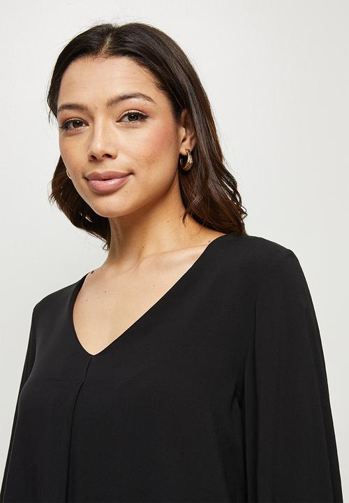 edit - V-neck tie sleeve blouse - black