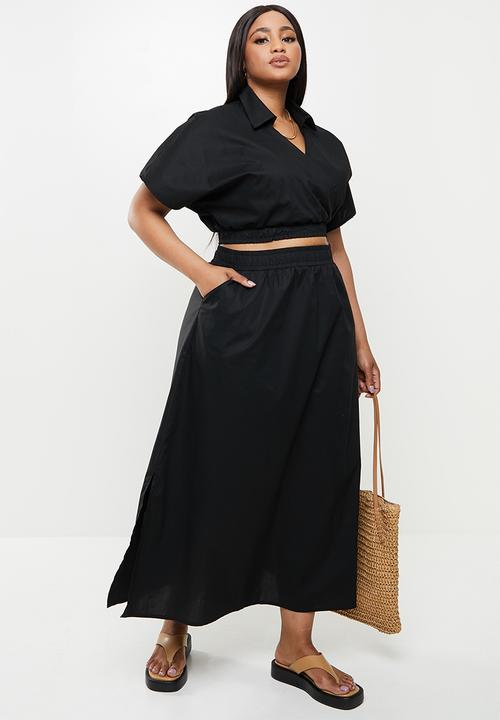 Me&B - Plus elasticated cotton maxi skirt - black