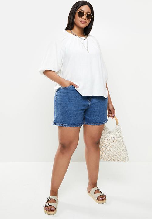 Me&B - Plus linen gauged blouse - white