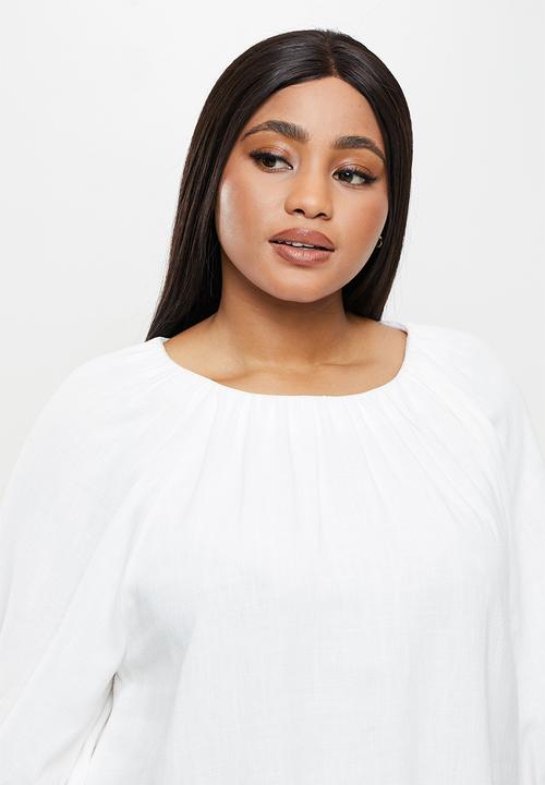 Me&B - Plus linen gauged blouse - white