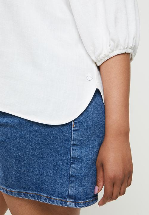 Me&B - Plus linen gauged blouse - white