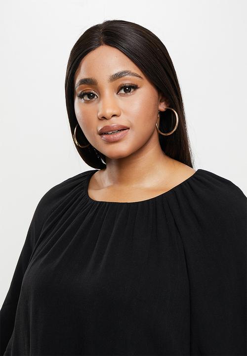 Me&B - Plus linen gauged blouse - black