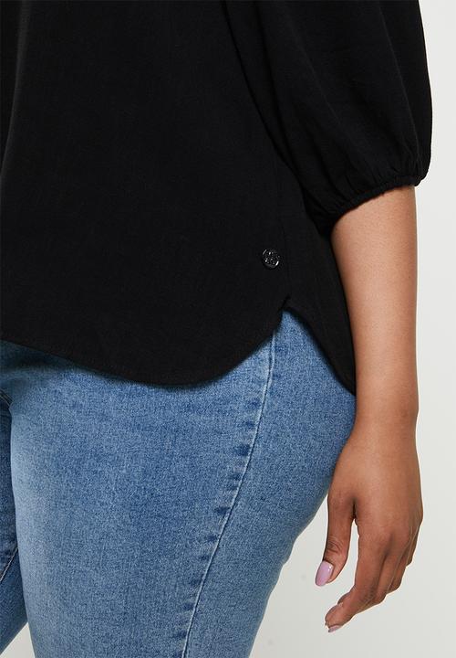 Me&B - Plus linen gauged blouse - black
